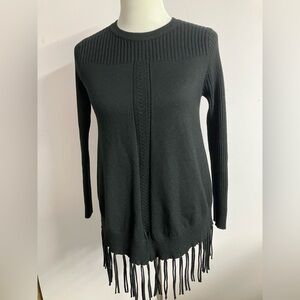 Estrna Jane Women’s Pullover/Crew/Fringed Sweater, Large*, Black, Tight Knit